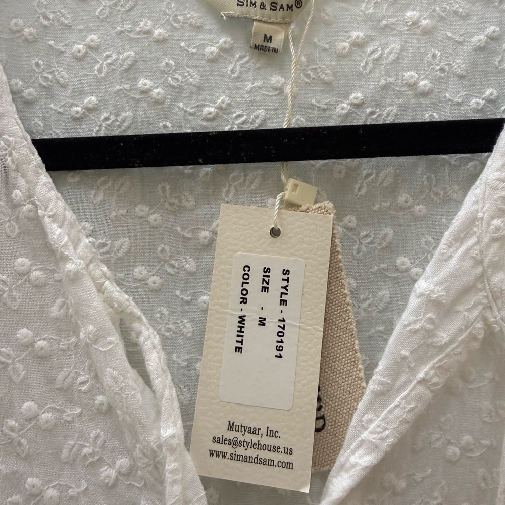 White Embroidered Tie-Front Peplum Top - Picture 2 of 5